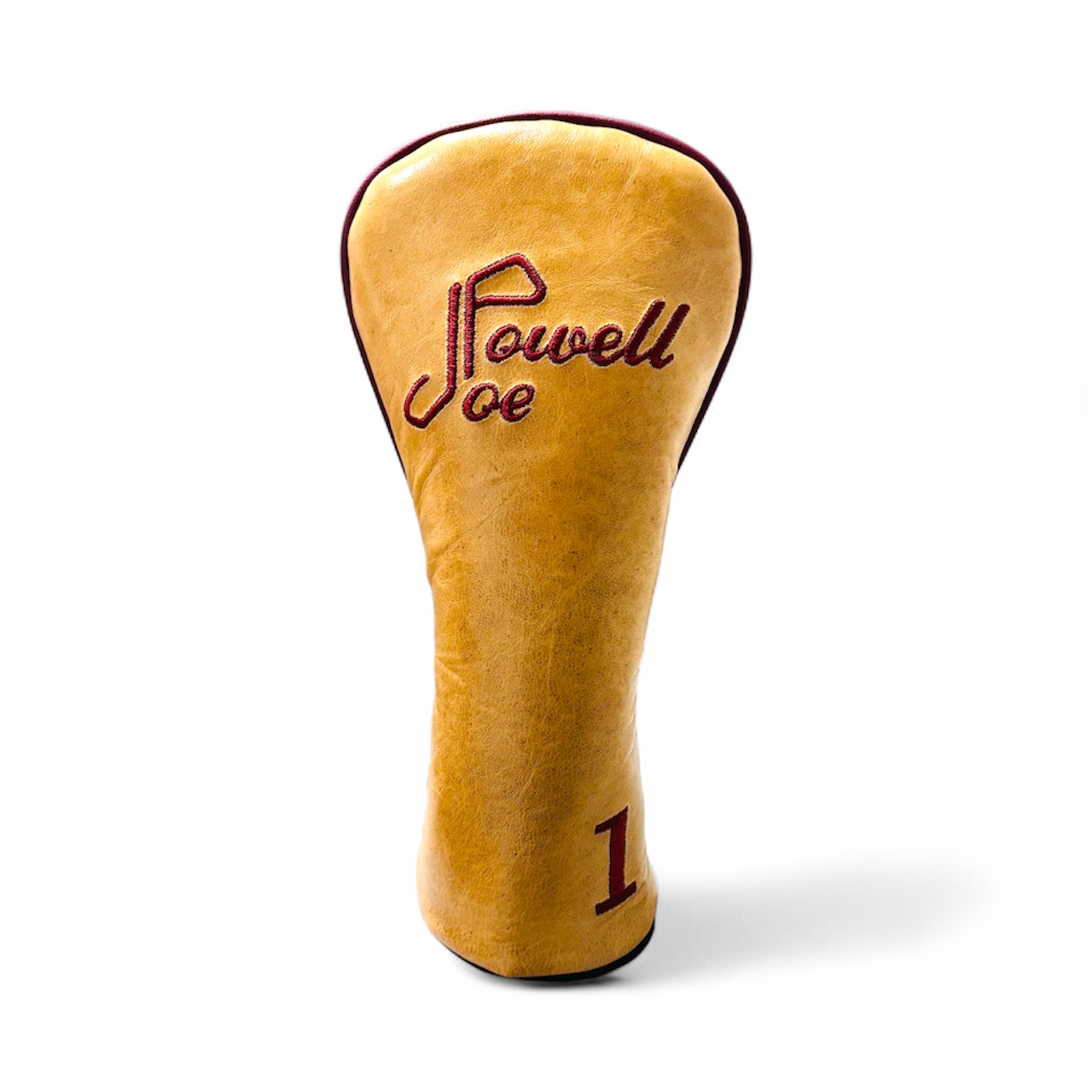 Joe Powell Leather Tan And Burgundy Headcover